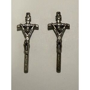Lot Of Two Crucifix Religious Silver Tone Metal,  2" Pendant Free Shipping
